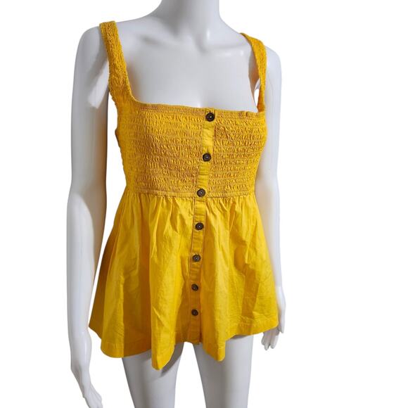 Free People Zola Smocked Tank‎ Top Black Large New - Picture 4 of 9